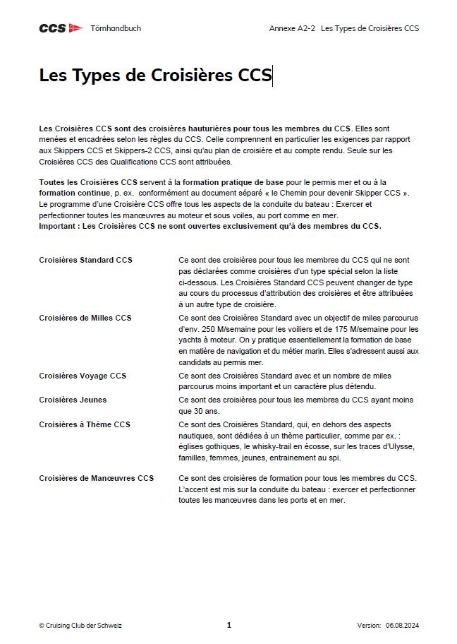 Conditions générales pour croisières CCS